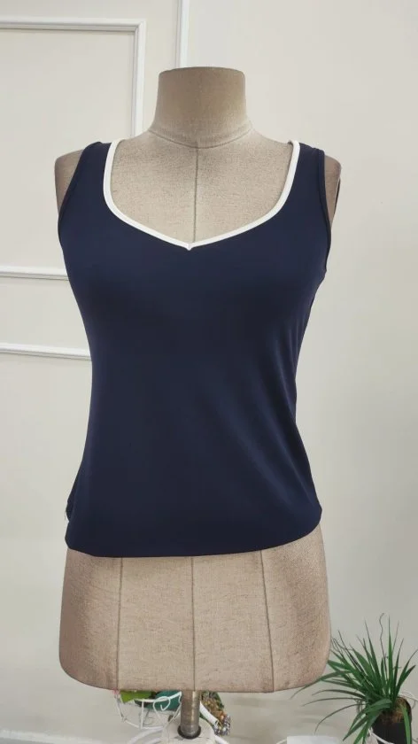 Women's Sleeveless Sweetheart Neckline Bodysuit in Navy Blue with White Trim - Pack of 8 - Janes - by Peralane - photo 4