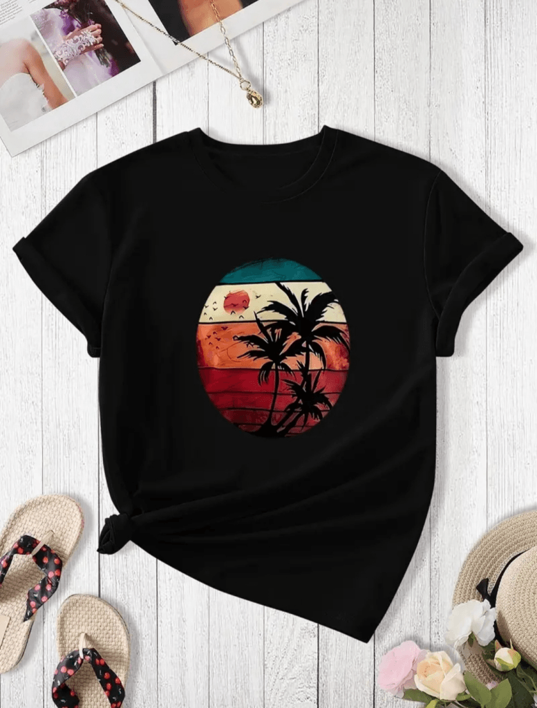 Women's Short-Sleeve Palm Print Viscose T-Shirt - Janes - by Peralane - photo 7