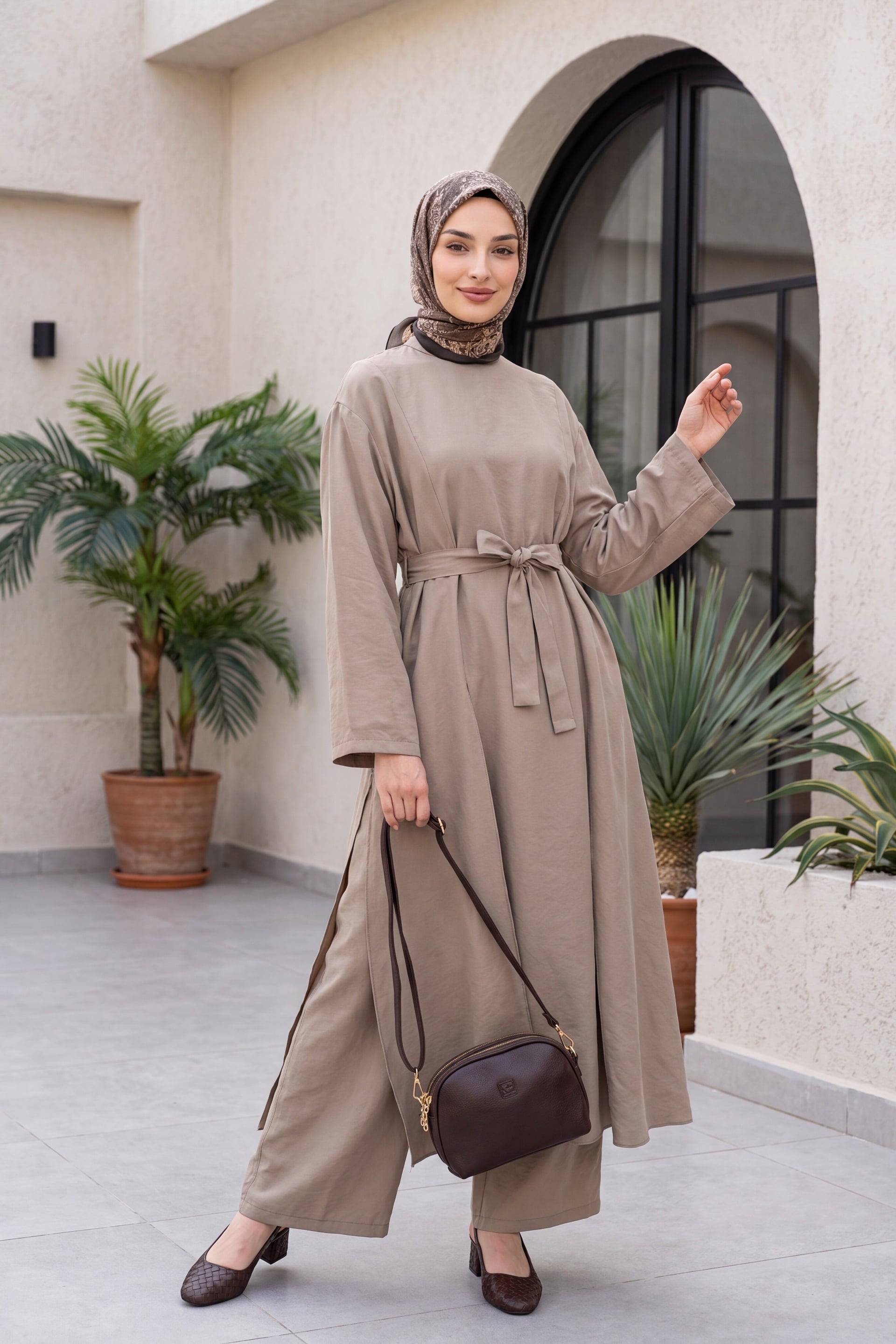 Long Tunic and Pocket Trousers Modal Co-ord Set in Taupe - Podyumplus - by Peralane - photo 8