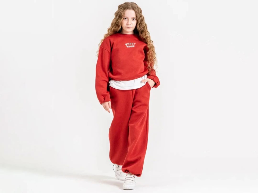 Girls' Fleece Tracksuit Set with 'Worst Behavior' Print - ÖZ Bebe - by Peralane