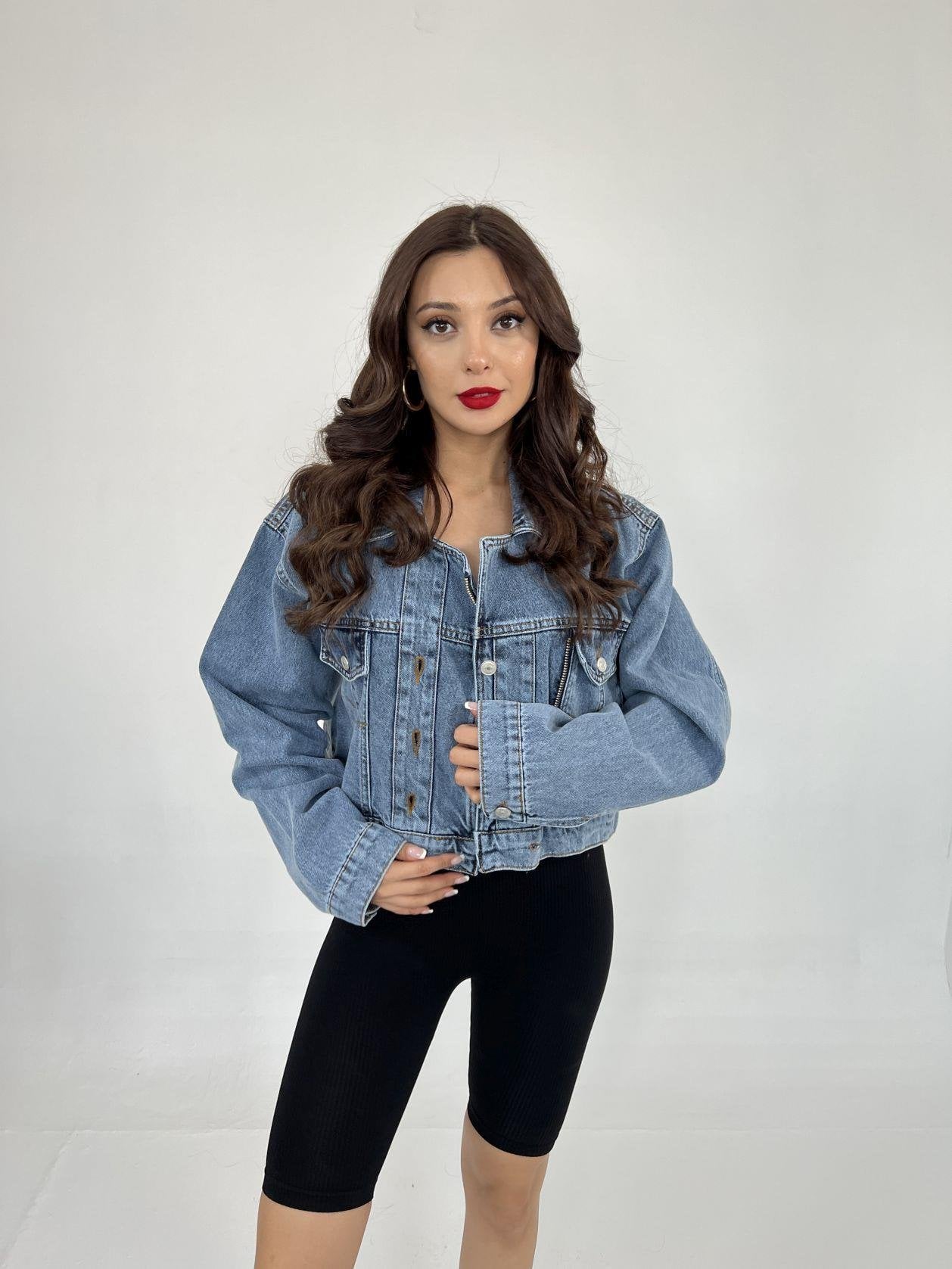 Women's Blue Denim Jacket with Zip Front - Fame - by Peralane - photo 6