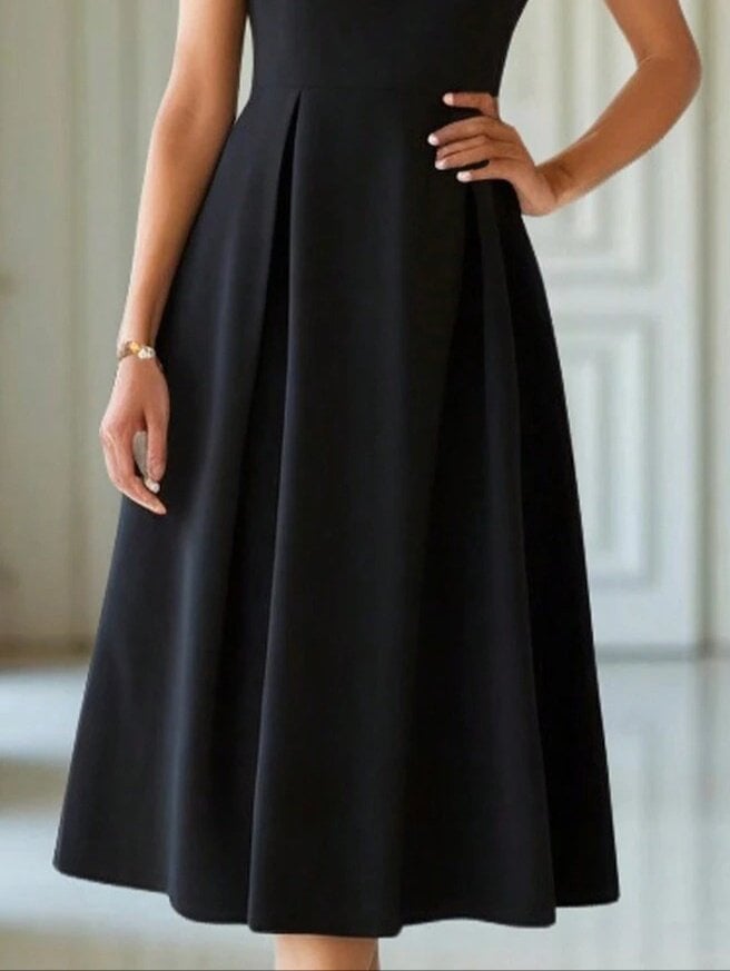 Women's Short-Sleeve Half-Turtleneck Pleated Crepe Midi Dress - Janes - by Peralane - photo 4