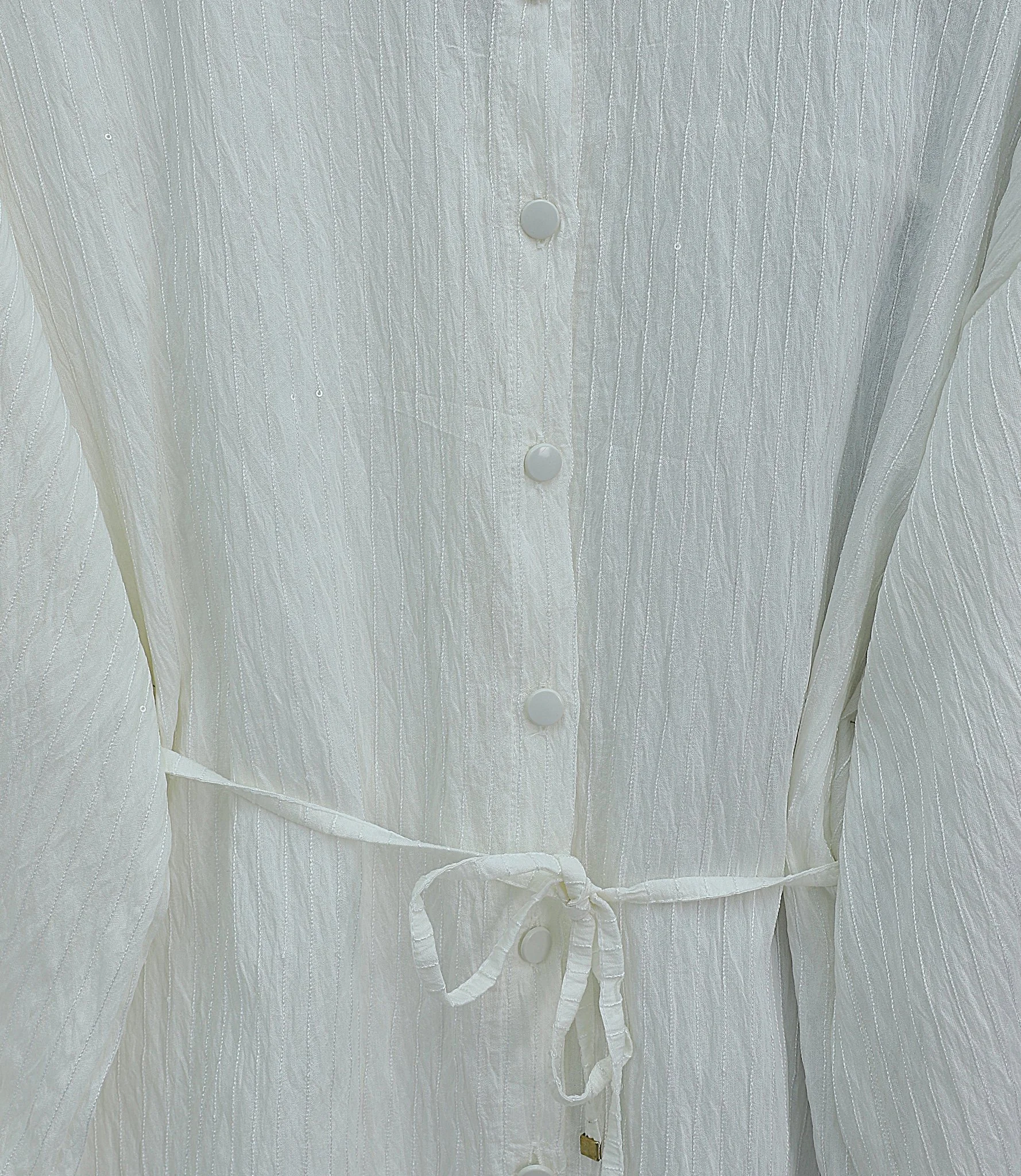 Belted Sequin Detail Button-Down Blouse with Tie Waist - White - Podyumplus - by Peralane - photo 4
