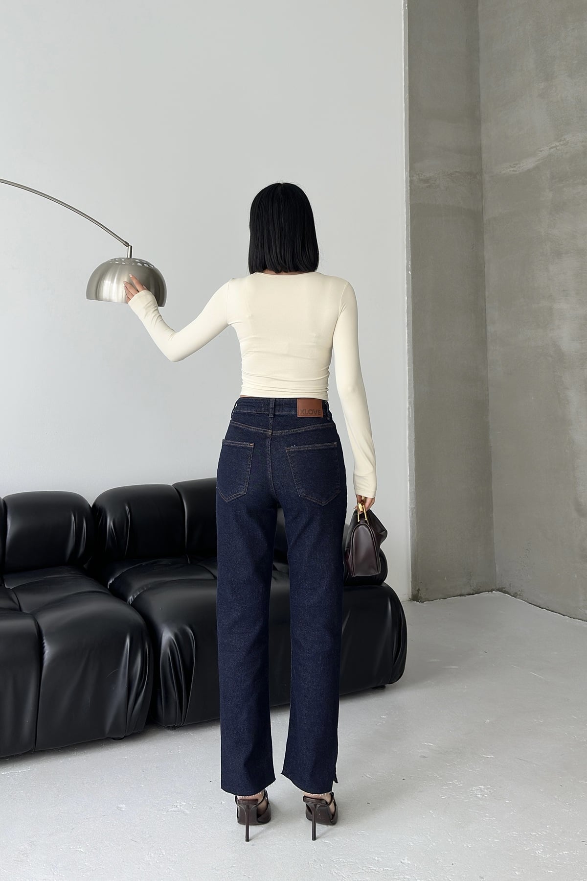 Slit Hem Mom Jeans with Stud Details - Dark Navy - Xlove - by Peralane - photo 2