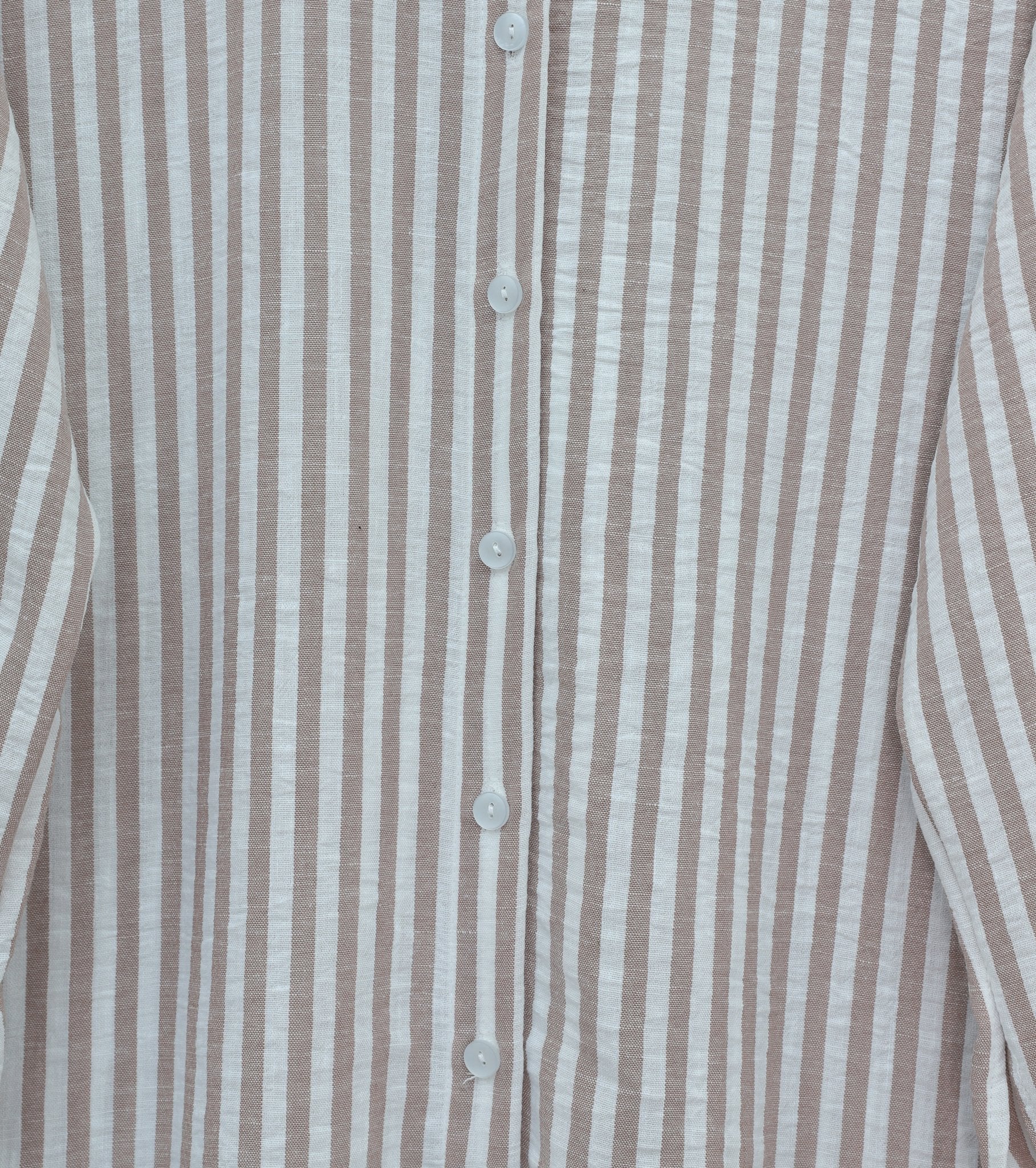 Button-Front Striped Linen-Look Blouse - Light Brown - Podyumplus - by Peralane - photo 7