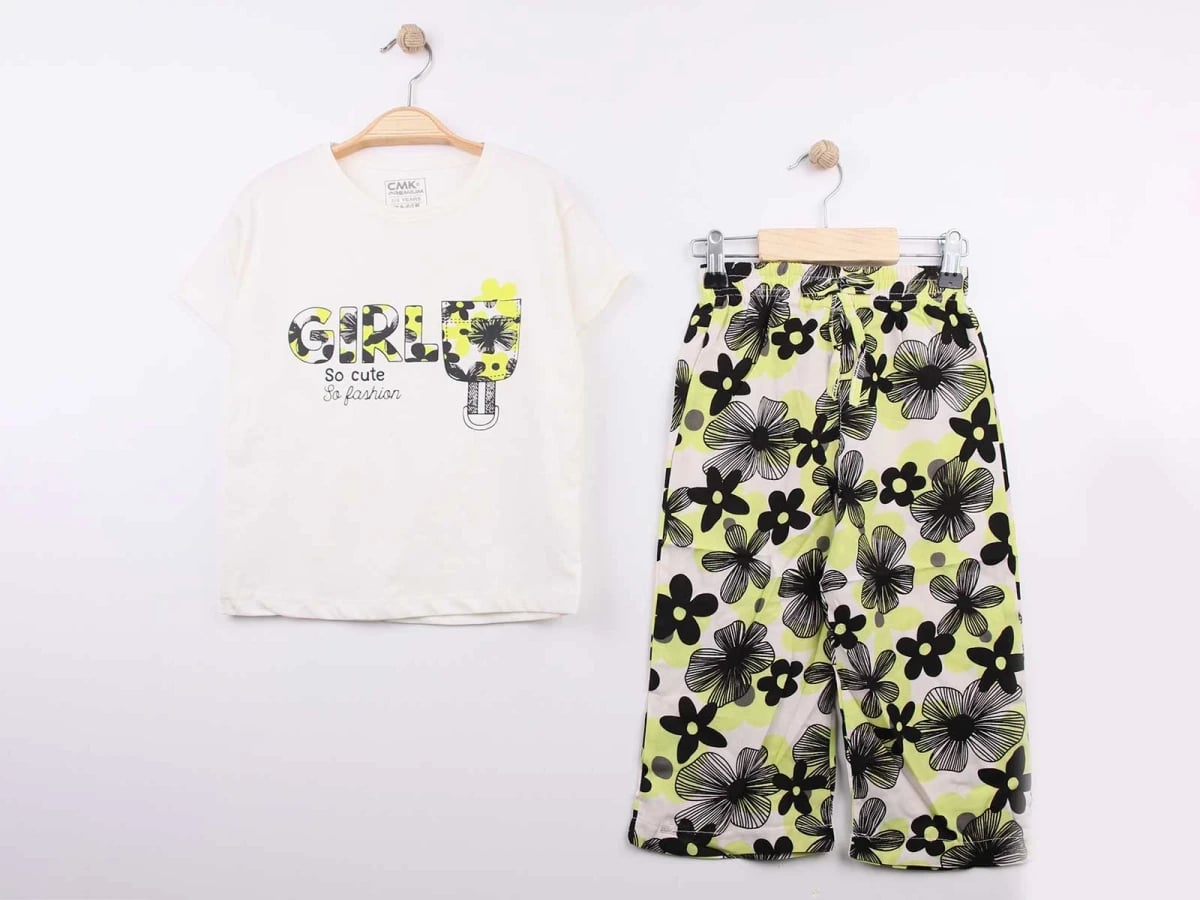 Girls' Printed Pyjama Set – Yellow Floral - CMK - by Peralane