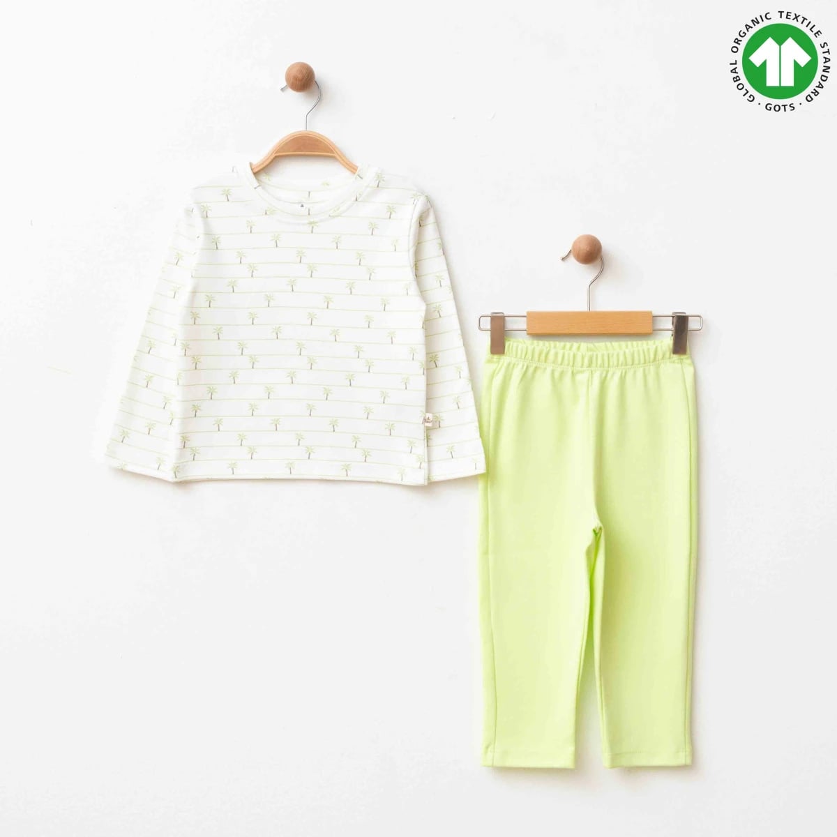 Organic Cotton Pajama Set - Ecru and Green - Eslenza - by Peralane