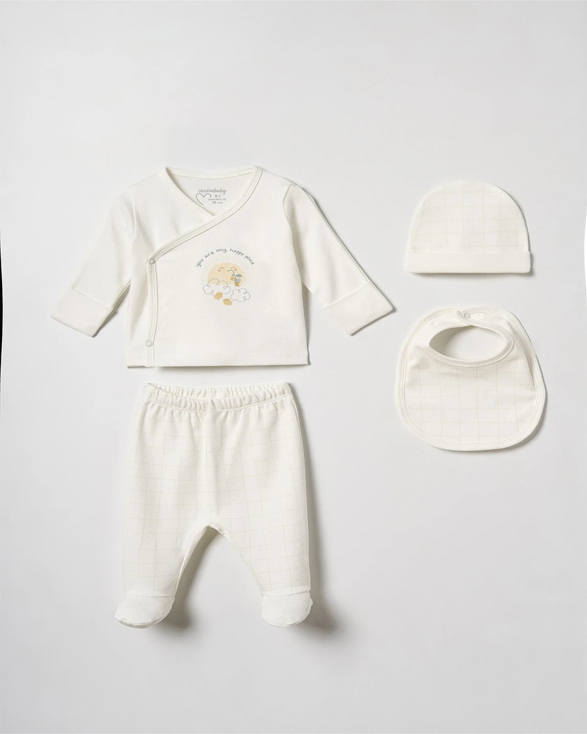 Newborn Bodysuit Set with Hat and Bib - 5392 - Ciccimbaby - by Peralane