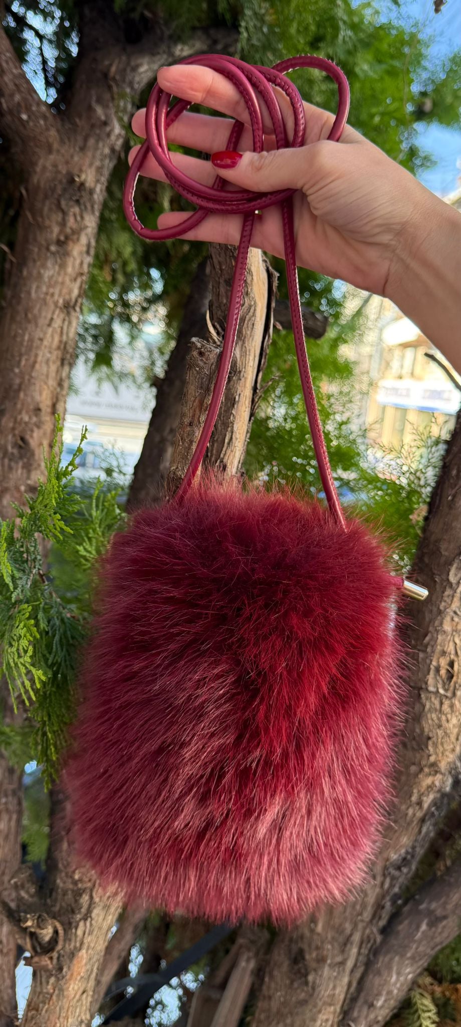 Burgundy Mini Plush Bag with Velvet Lining - Nesvay - by Peralane