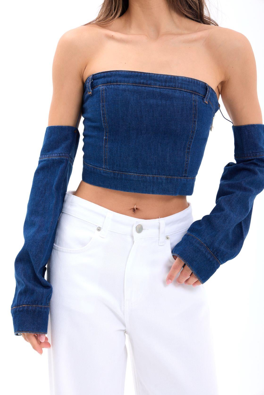 Women's Denim Tube Top with Detached Long Sleeves - Fame - by Peralane - photo 2