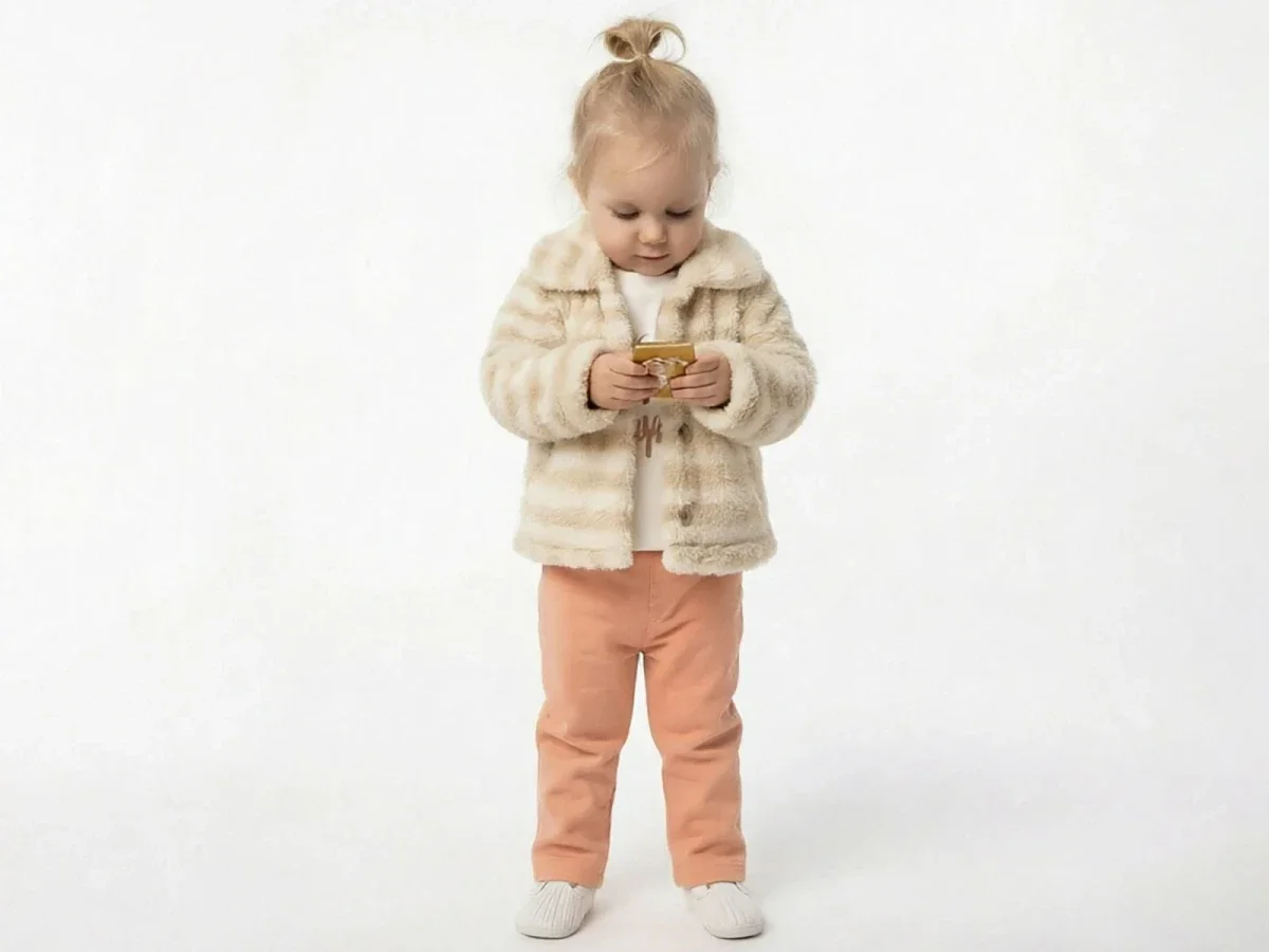Striped Faux Fur Cardigan Girl Baby 3-Piece Set - Salmon - Elci Baby - by Peralane