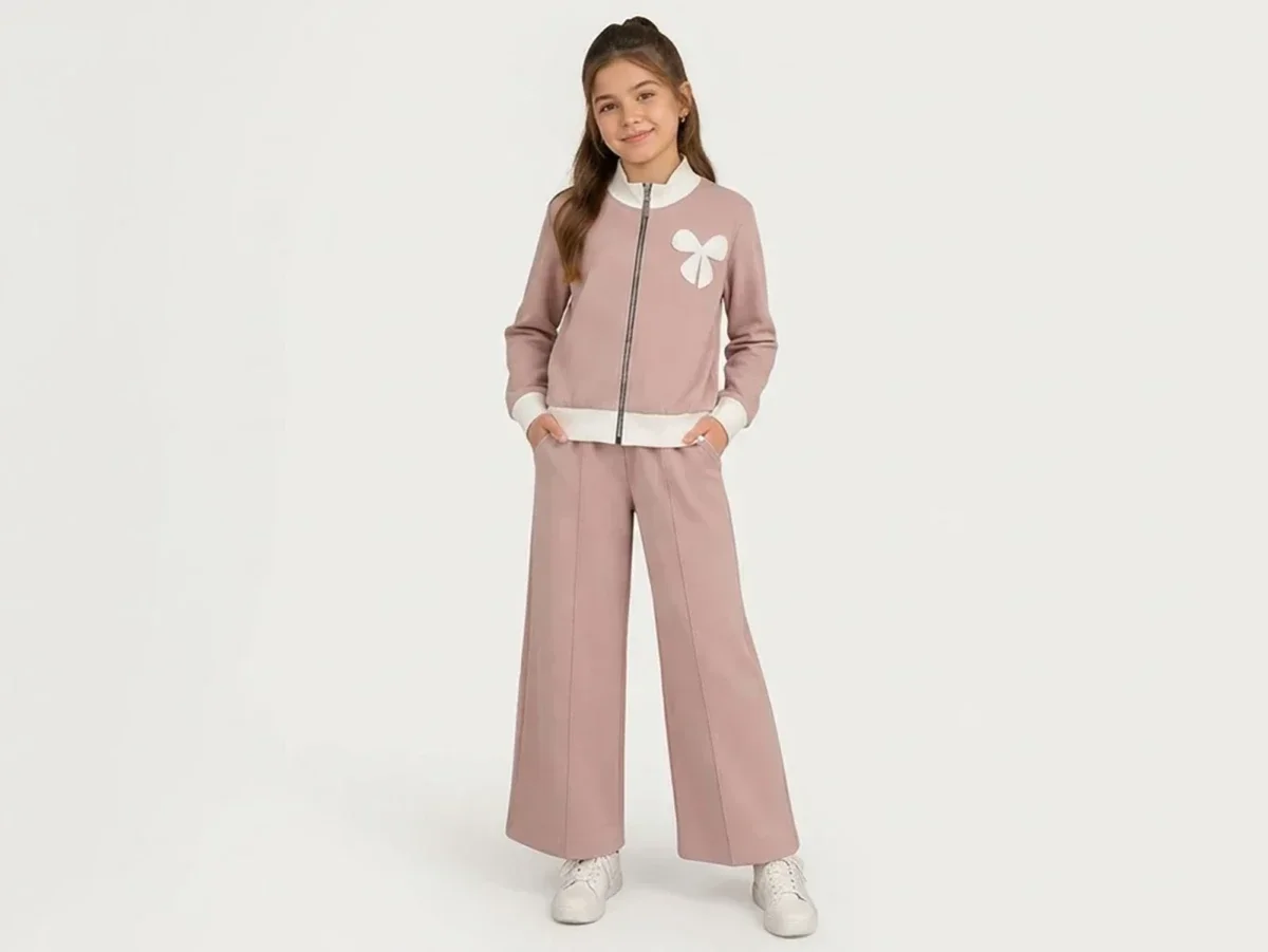 Girls' Tracksuit Set with Bow Detail - Dusty Rose - Mensis - by Peralane