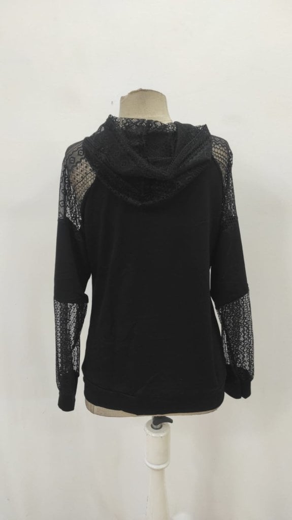 Women's Long Sleeve Lace Hooded Viscose Two-Thread Blouse - Black - Janes - by Peralane - photo 8