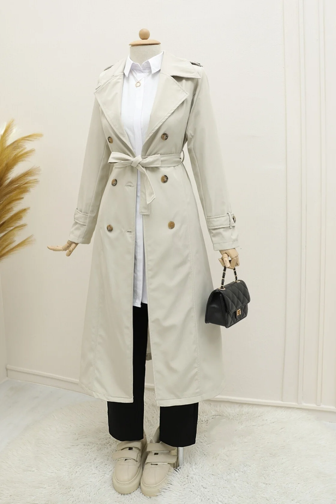 Lined Belted Trench Coat - Stone - Podyumplus - by Peralane - photo 3