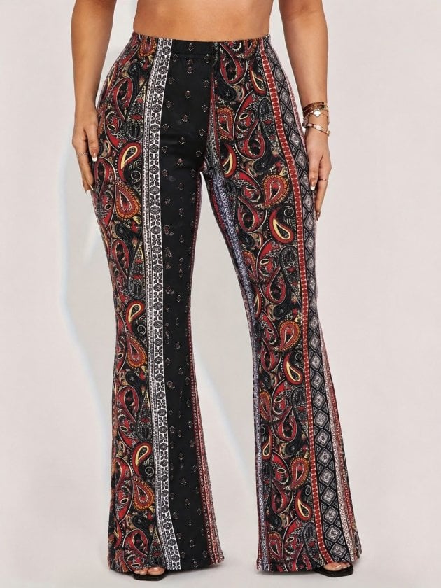 Women's High-Waist Patterned Flared Trousers - Janes - by Peralane