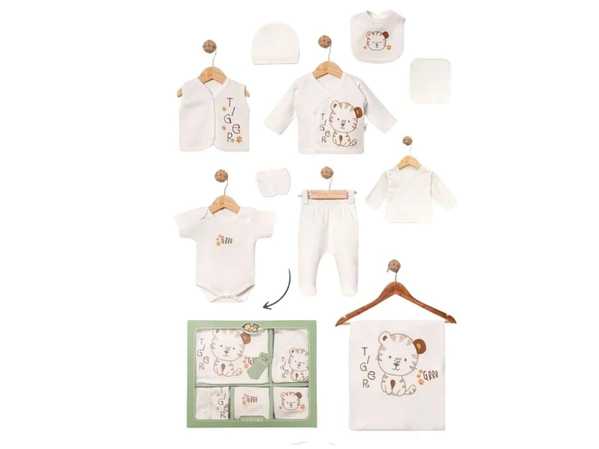 Tiger Detail 10-Piece Hospital Exit Baby Boy Bodysuit Set - Baby Zuhu - by Peralane