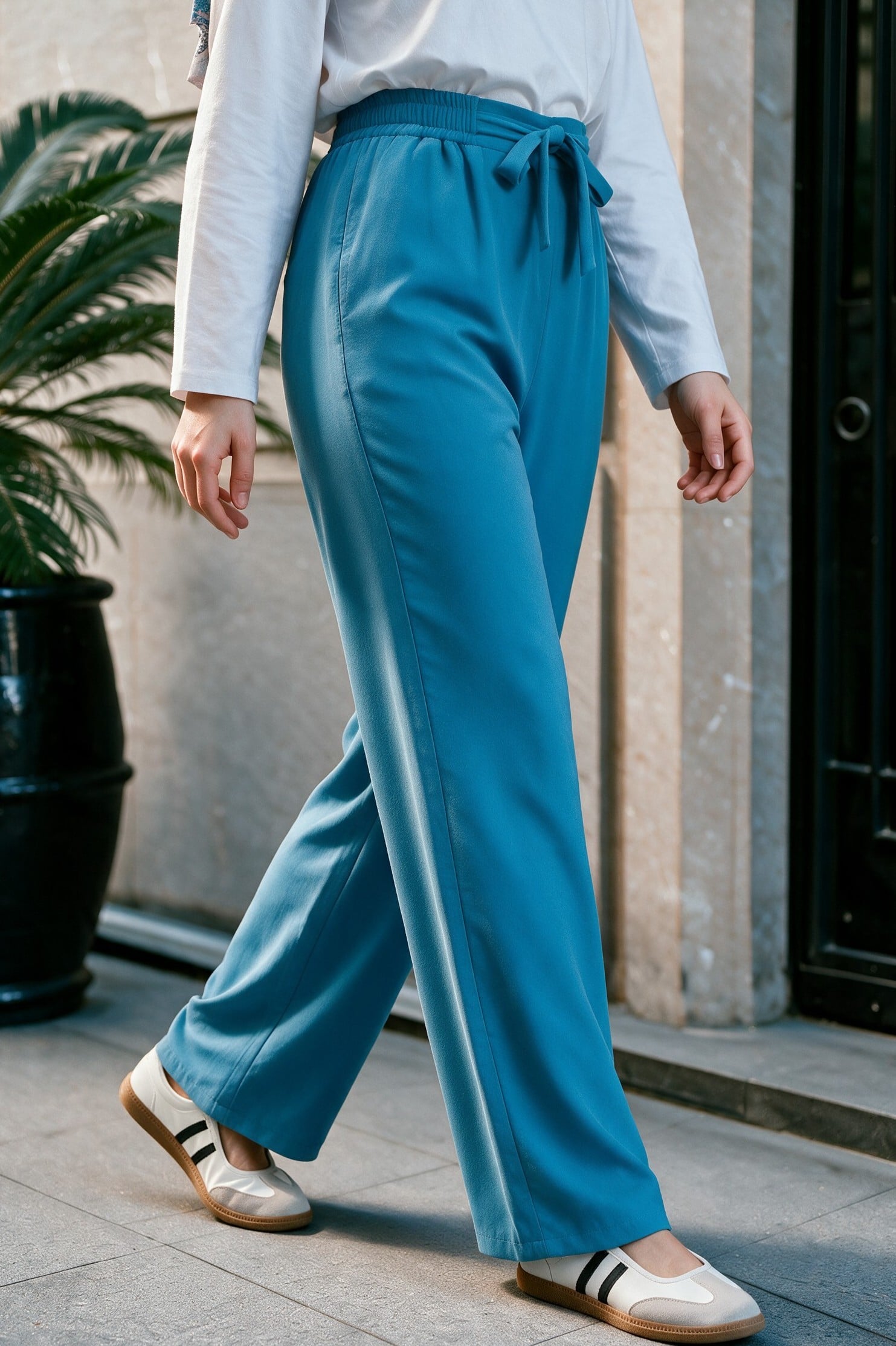 Drawstring Wide Leg Trousers - Blue - Podyumplus - by Peralane - photo 2