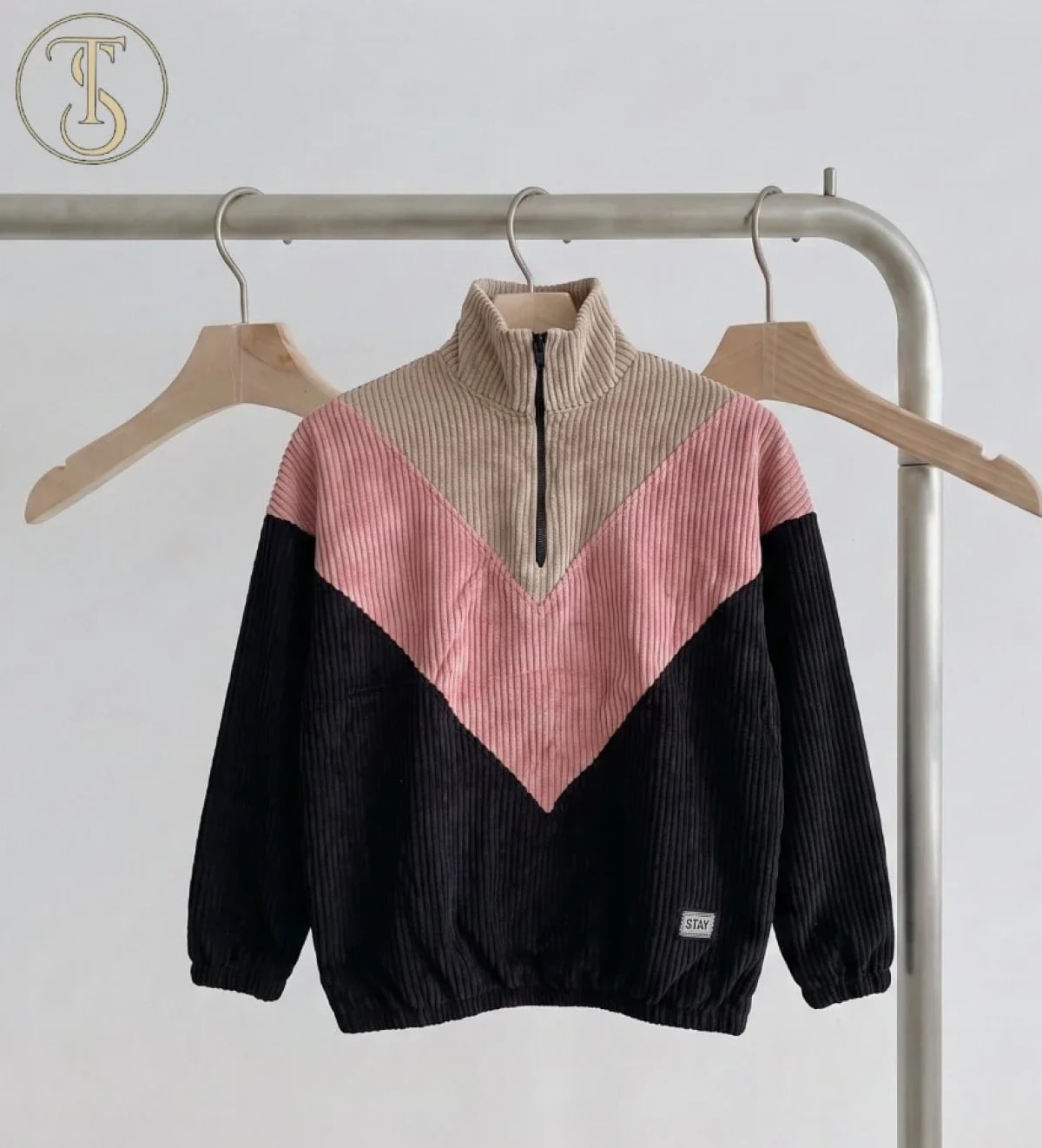 Girl's Half-Zip Color-Block Corduroy Sweatshirt - Has Bereket - by Peralane