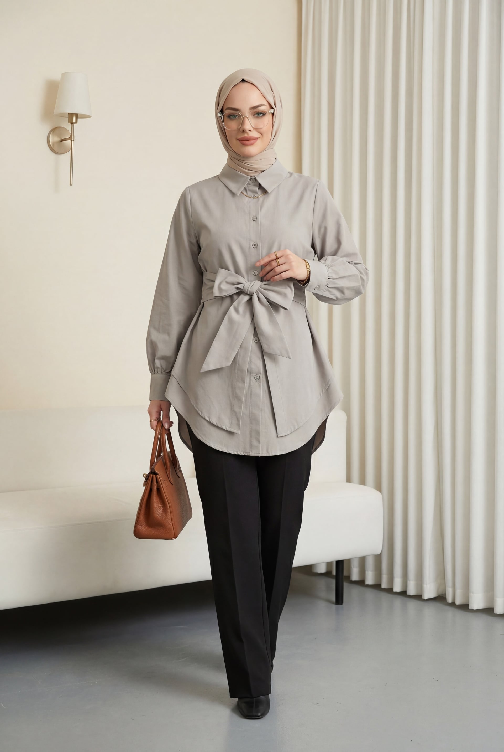 Self-Tie Poplin Tunic - Stone - Podyumplus - by Peralane - photo 2