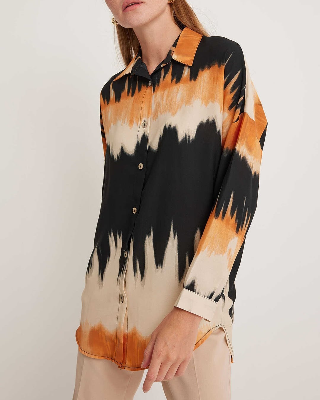 Women's Orange Black Abstract Print Oversize Blouse - Bigdart - by Peralane - photo 4