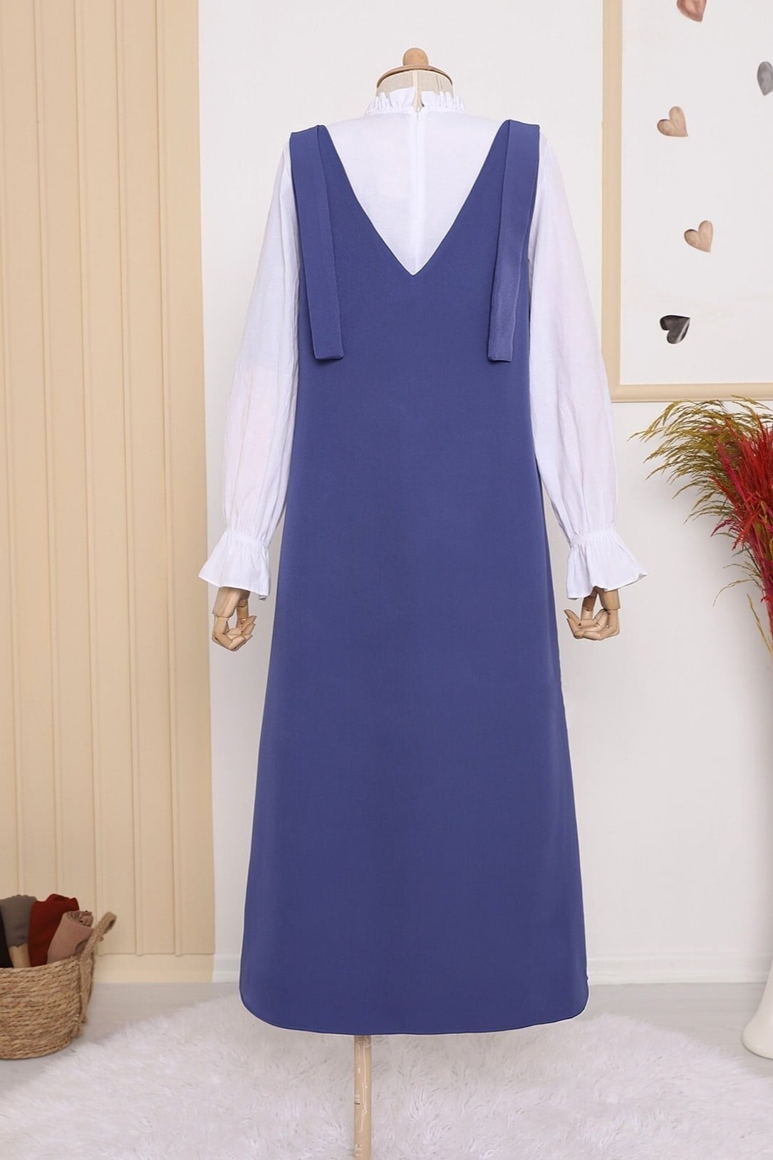 Long Sleeveless Jumpsuit with Shoulder Ties - Indigo - Podyumplus - by Peralane - photo 2