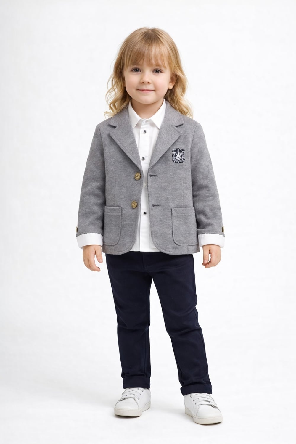 Boys' 4-Piece Suit Set in Grey with Navy Trousers - Has Bereket - by Peralane