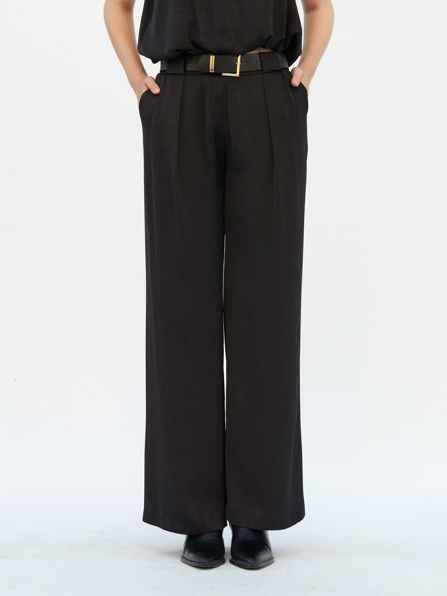 Black Satin Belted Wide-Leg Trousers - Lefon - by Peralane - photo 6