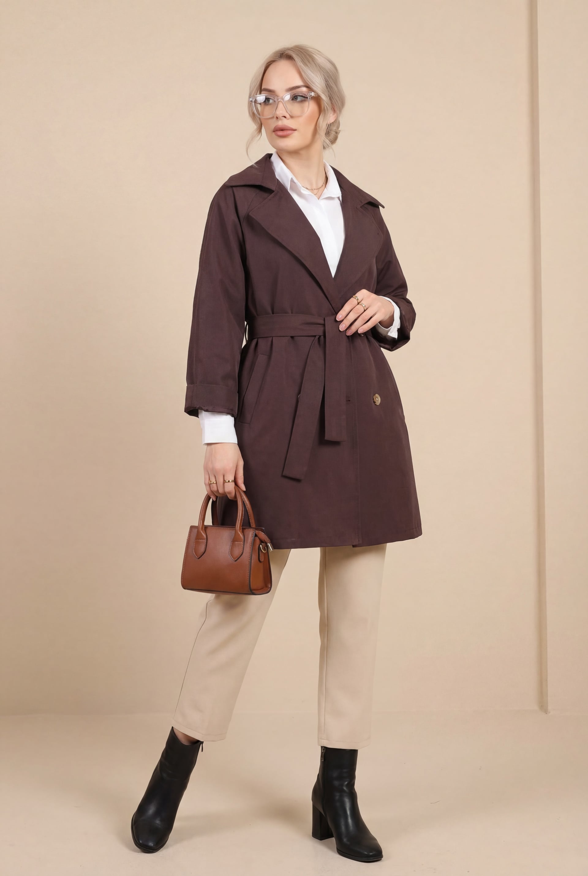 Bolero Detail Buttoned Mid-Length Trench Coat - Dark Brown - Podyumplus - by Peralane - photo 2