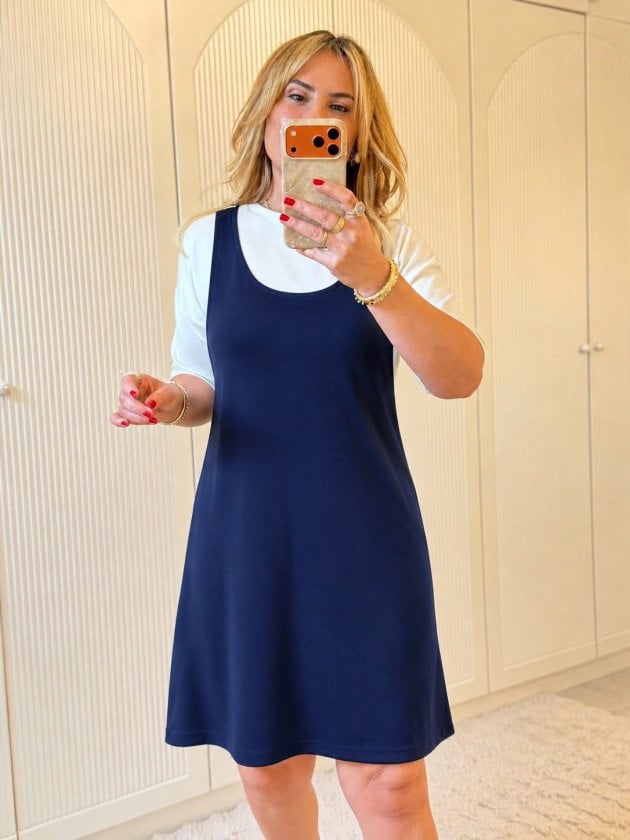 Women's Navy Blue Sleeveless Modal Dress with Thick Straps - Janes - by Peralane