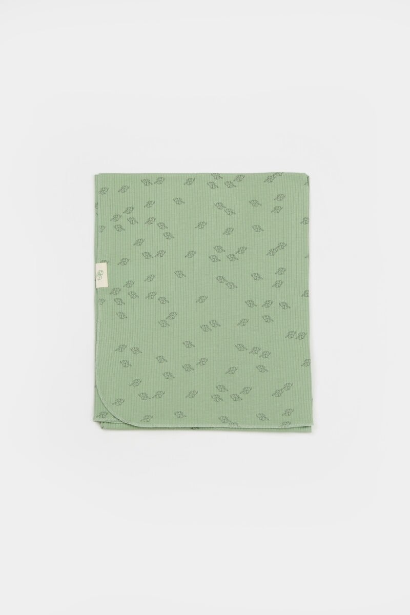 Baby Knit Modal Blanket 85x85 cm in Light Green with Leaf Print - Babycosy - by Peralane