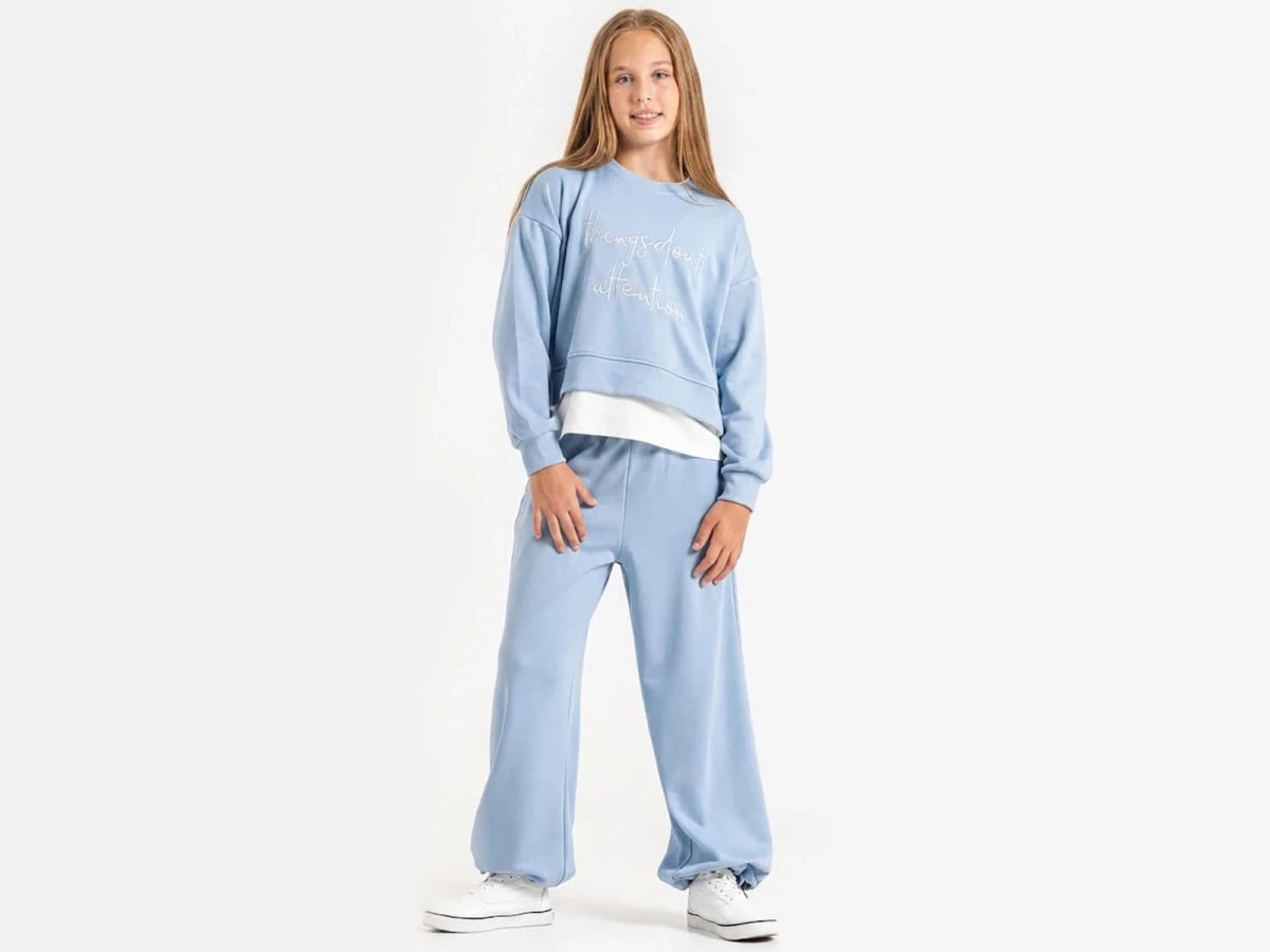 Girl's Loungewear Set with Print - Blue - ÖZ Bebe - by Peralane