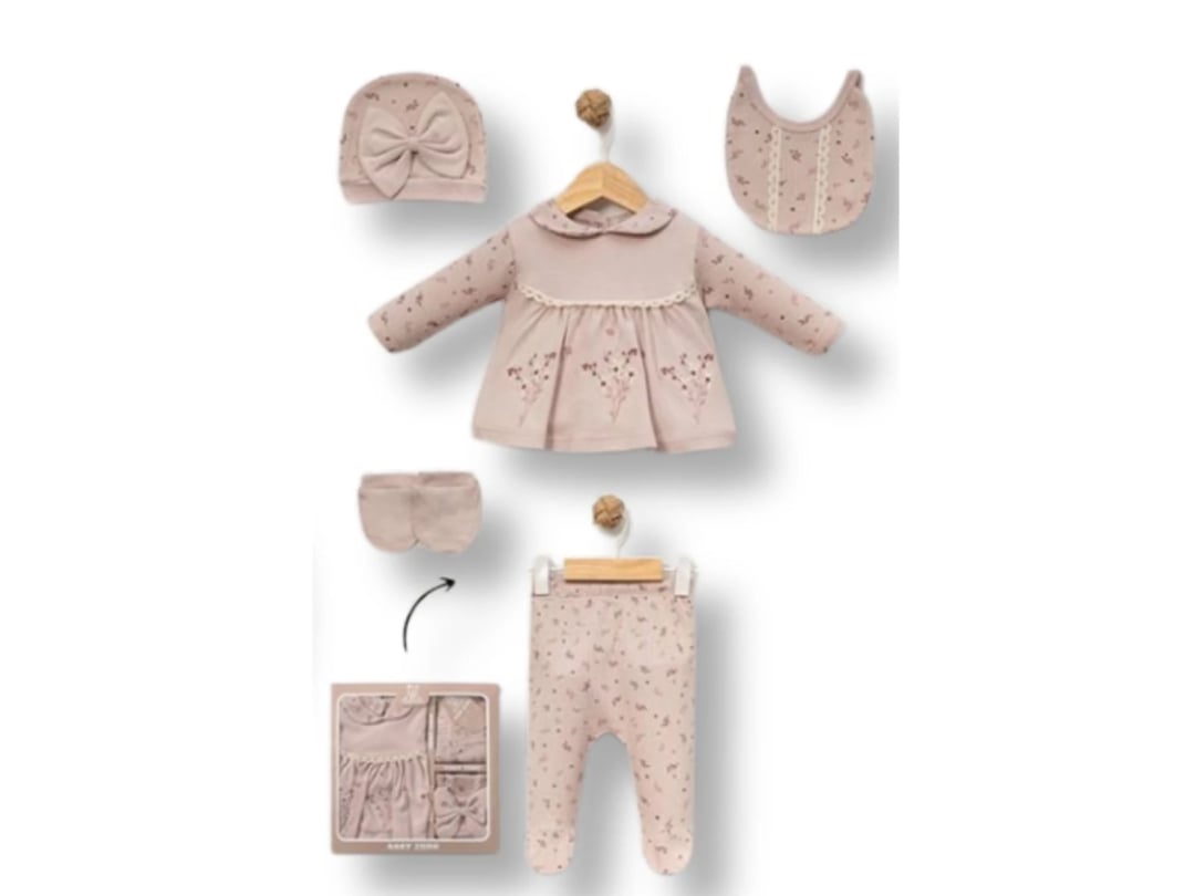 Floral Embroidered Baby Girl Hospital Exit 5-Piece Set - Baby Zuhu - by Peralane