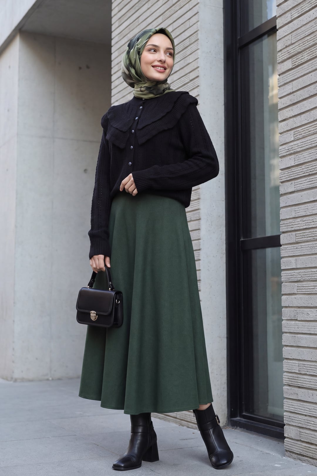 Black Knit Cardigan with Ruffled Collar and Button Front - Podyumplus - by Peralane - photo 6