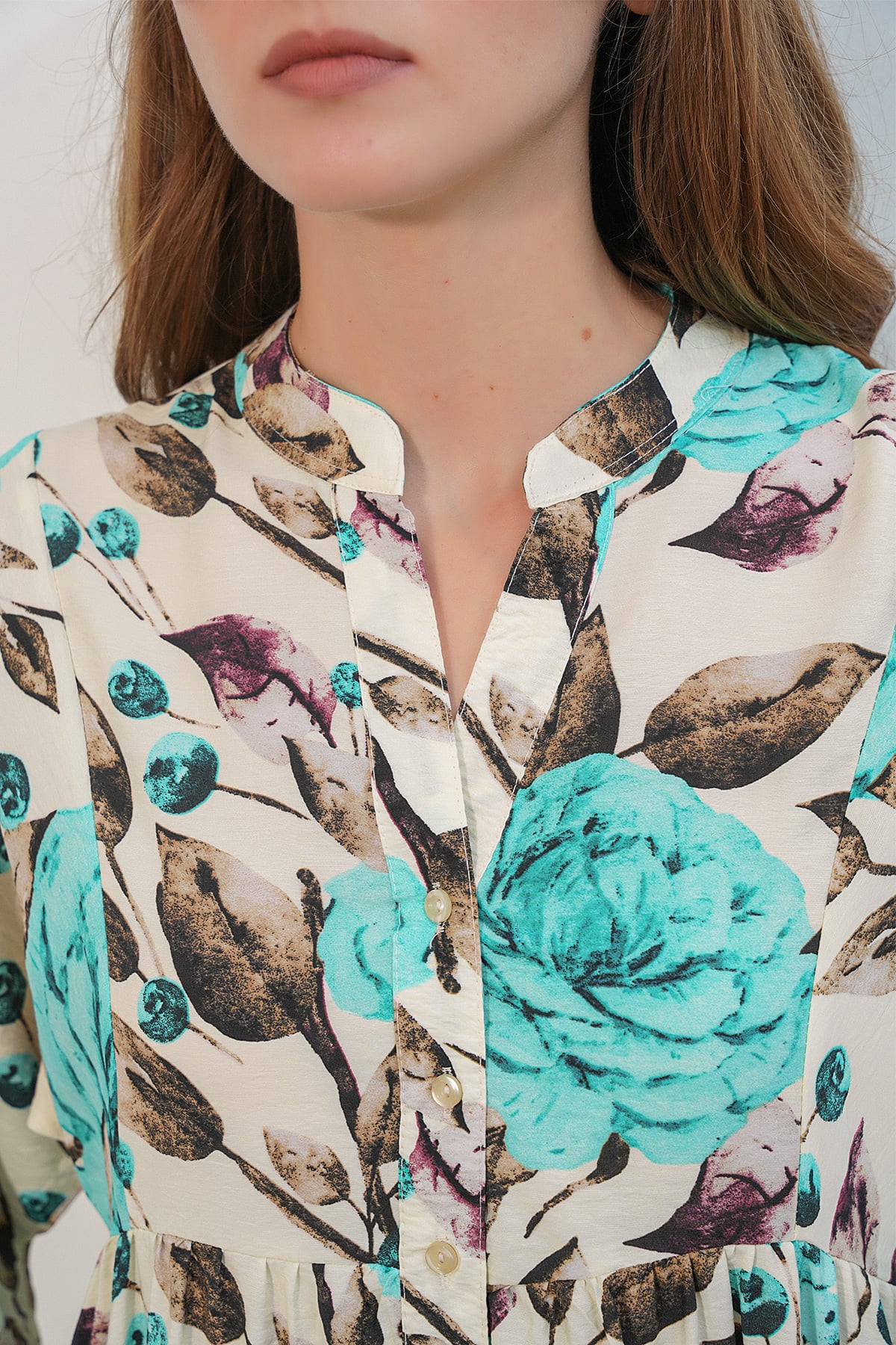 Women's Long Modest Dress with Floral Print - Turquoise - Bigdart - by Peralane - photo 5