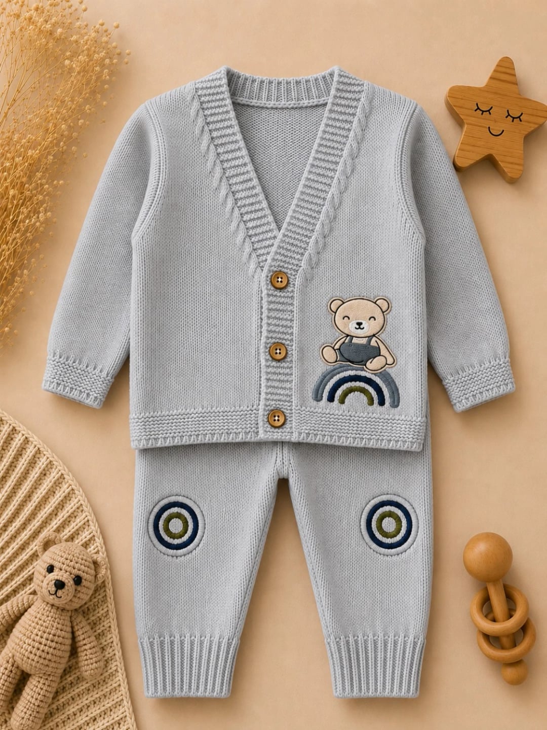 2-Piece Knitted Baby Set - Grey - Has Bereket - by Peralane