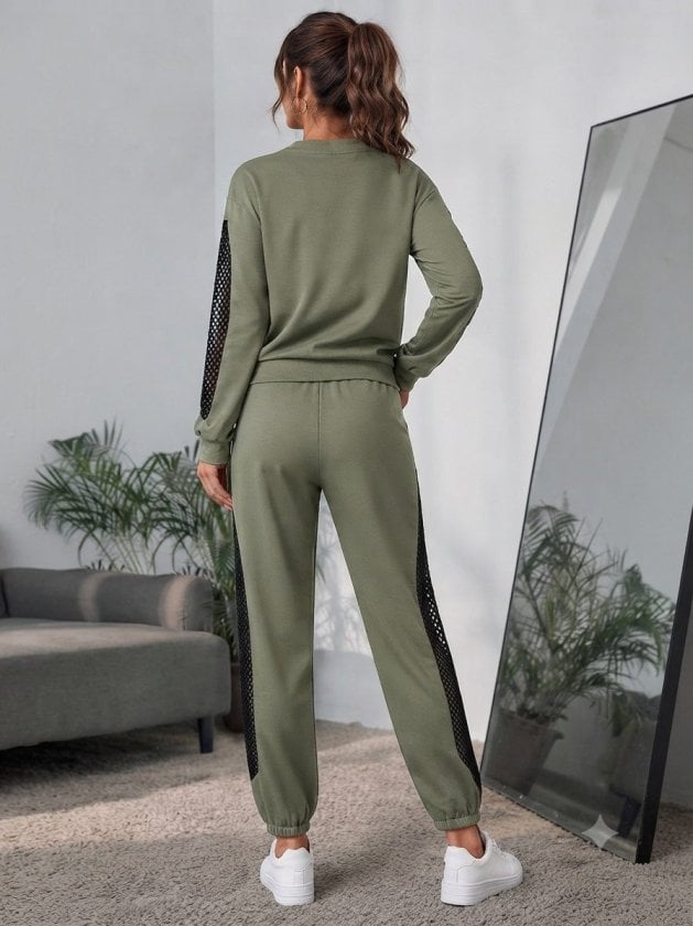 Women's Long Sleeve Crew Neck Top and Trousers Two-Piece Set with Mesh Tulle Detail - Janes - by Peralane - photo 4