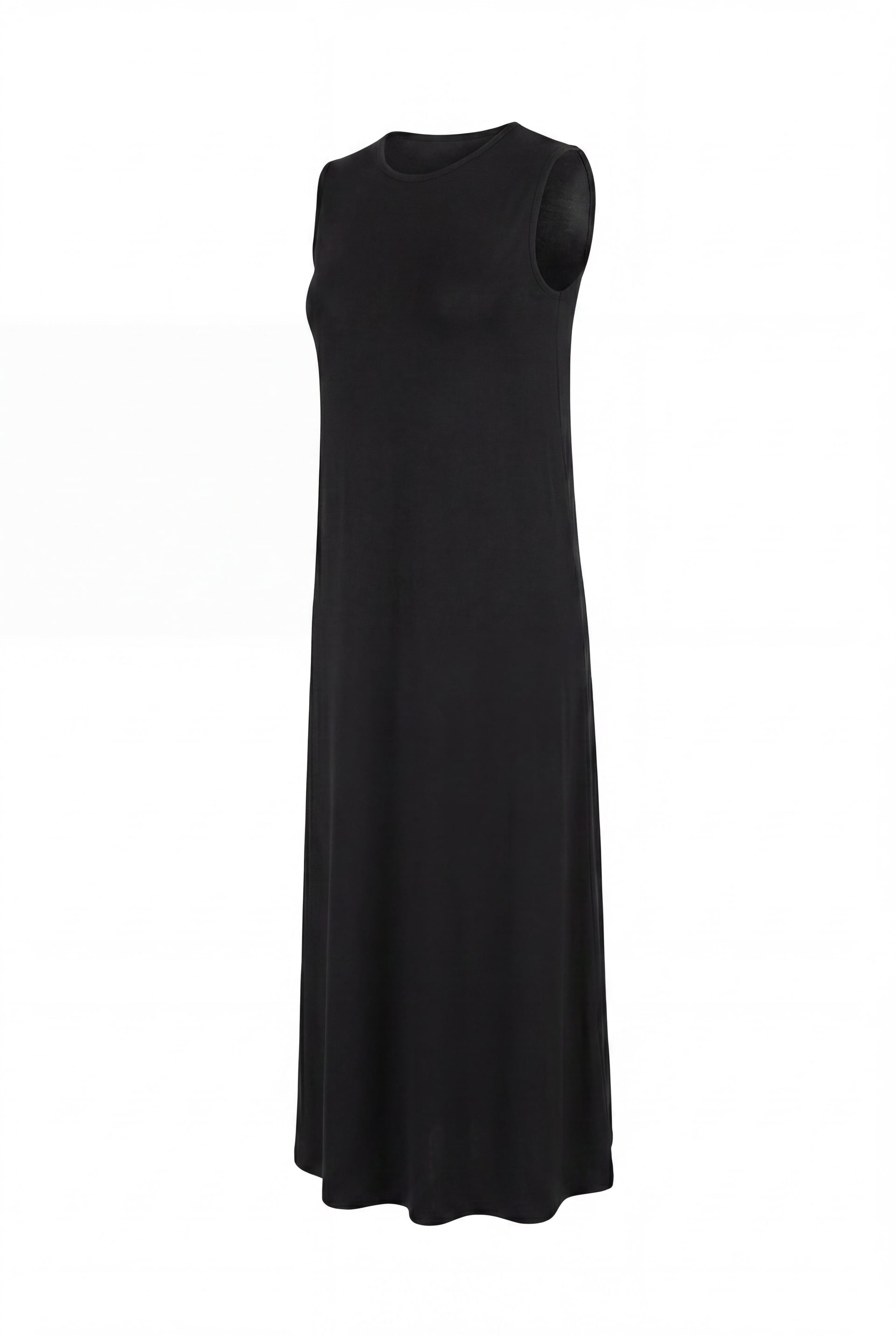 Sleeveless Round Neck Long Jersey Slip Dress - Black - Podyumplus - by Peralane