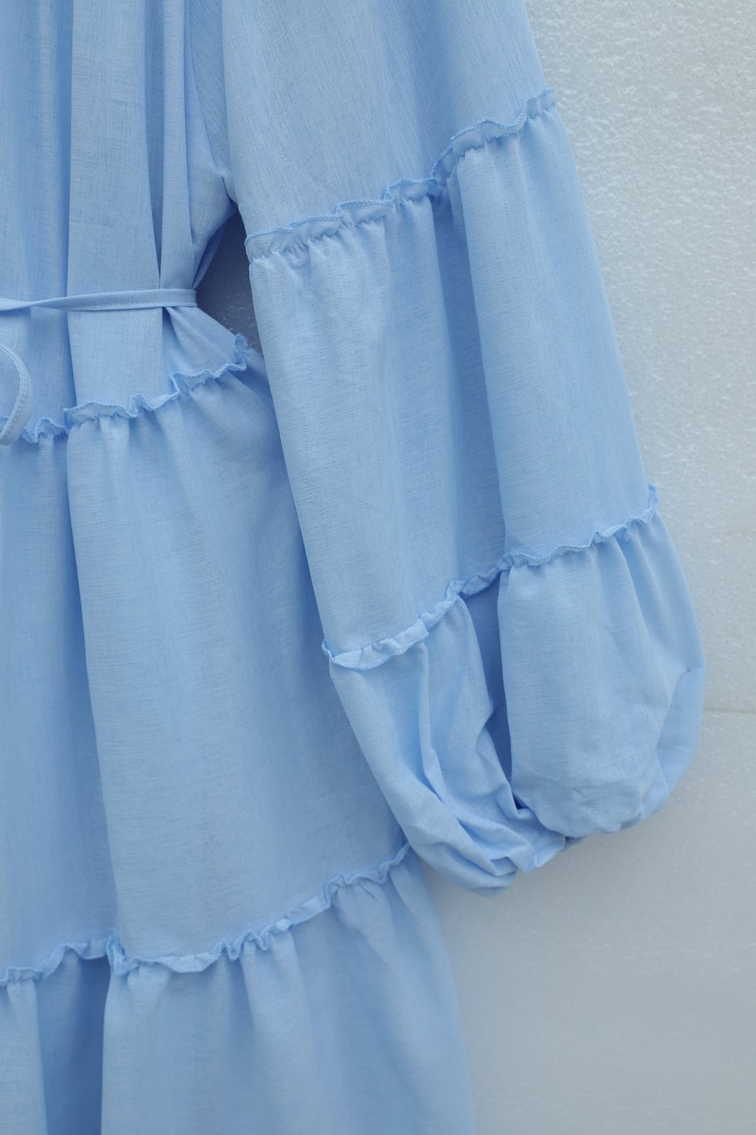 Light Blue Tiered Maxi Dress with Ruffled Details and Tie Belt - Podyumplus - by Peralane - photo 7