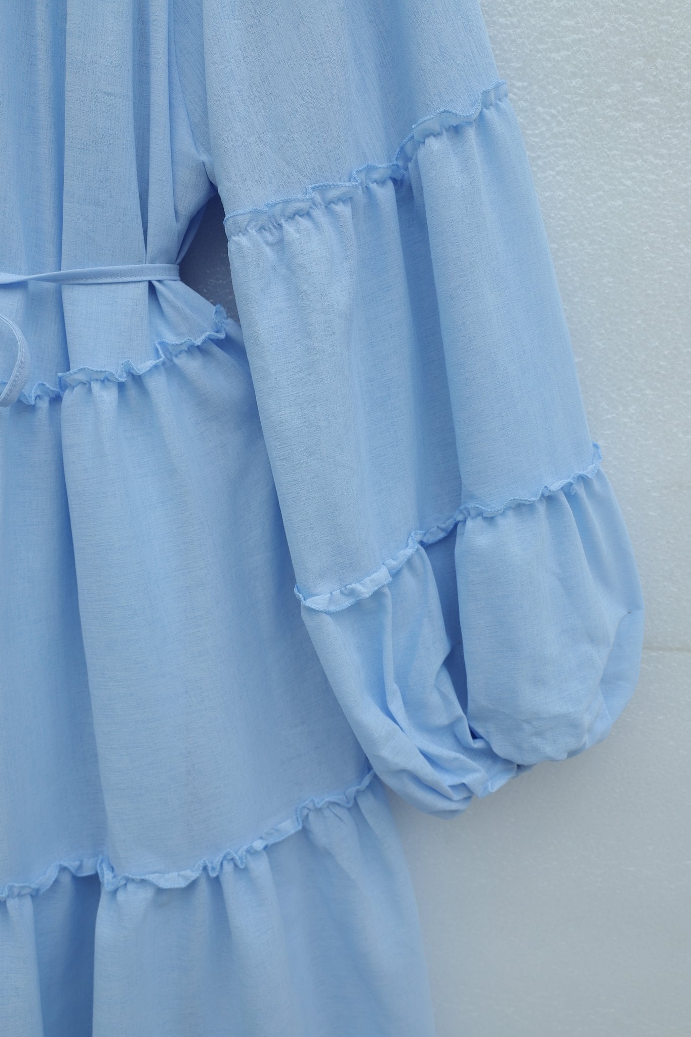 Light Blue Tiered Maxi Dress with Ruffled Details and Tie Belt - Podyumplus - by Peralane - photo 7