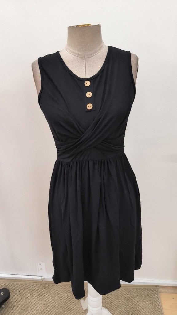 Women's Sleeveless Round Neck Button Detail Short Viscose Dress - Janes - by Peralane - photo 6