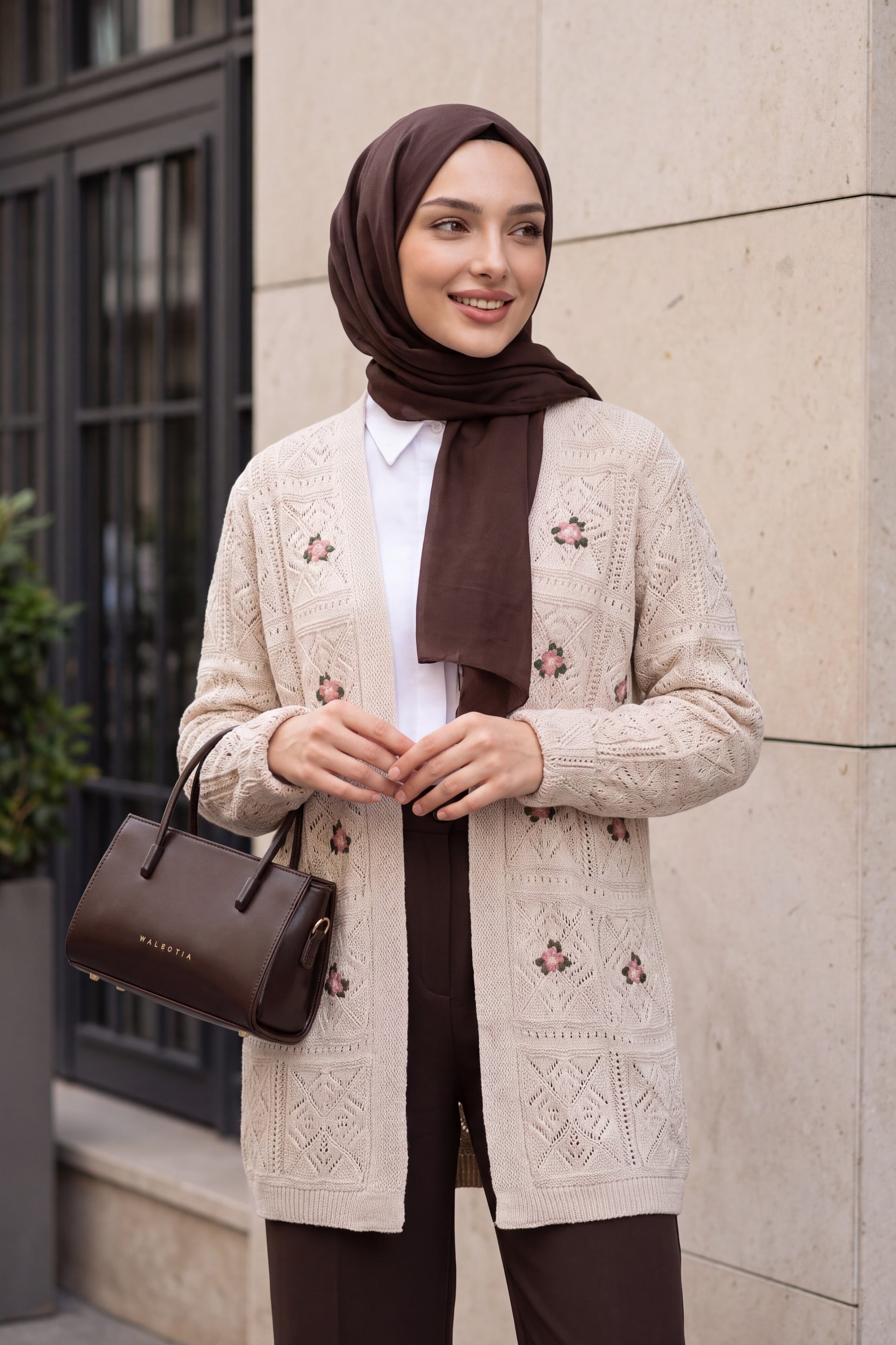 Openwork Floral Embroidered Cardigan - Stone - Podyumplus - by Peralane - photo 2