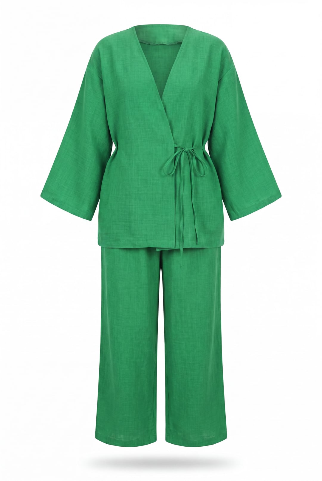 Green Kimono and Wide-Leg Trouser Set with Tie Front - Podyumplus - by Peralane - photo 4