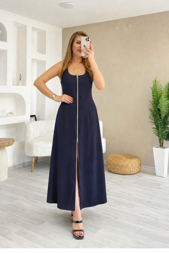 Sleeveless Square Neck Midi Dress with Front Zipper - Janes - by Peralane - photo 7