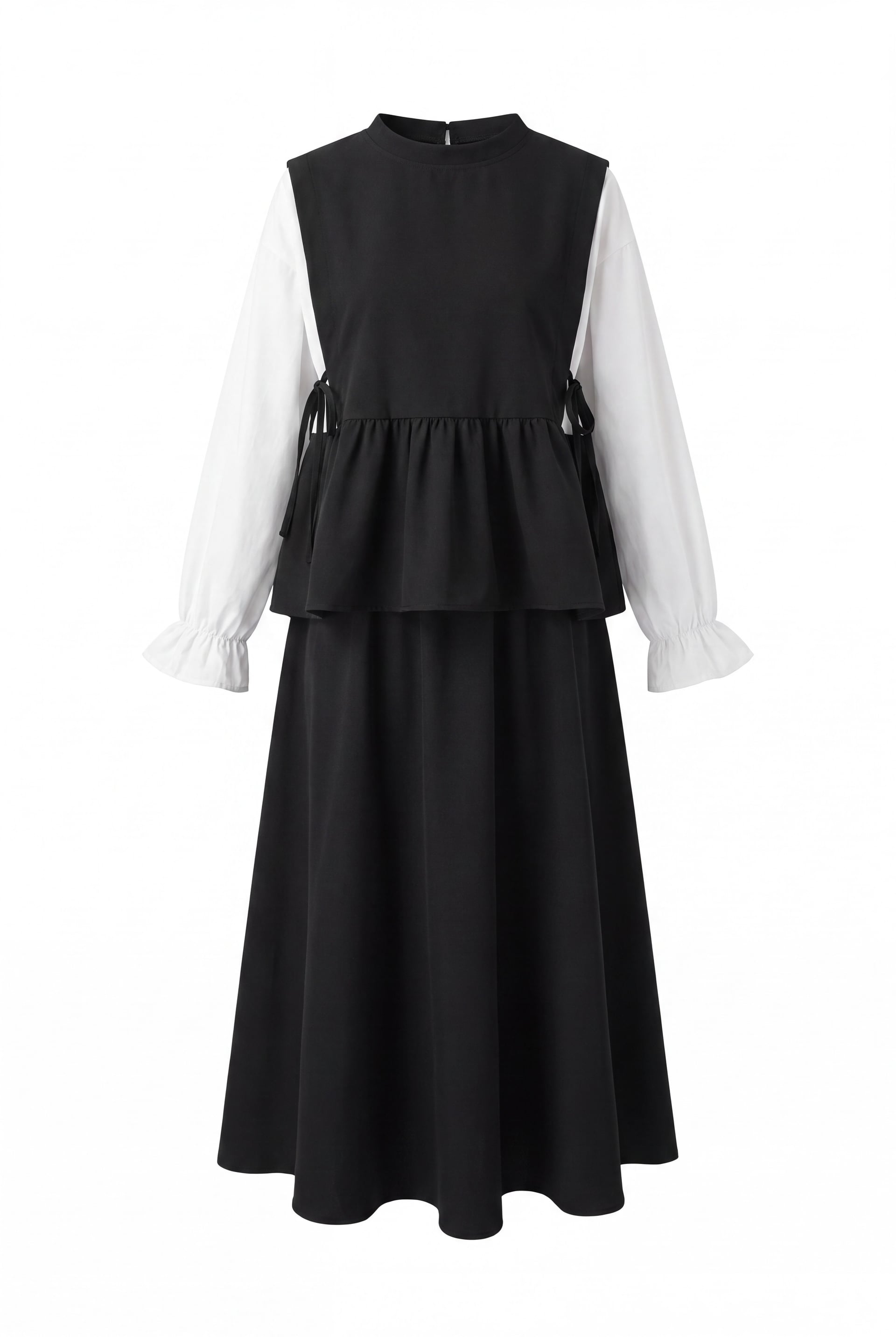Black Sleeveless Tunic Dress with White Long-Sleeved Blouse Two-Piece Set - Podyumplus - by Peralane - photo 5