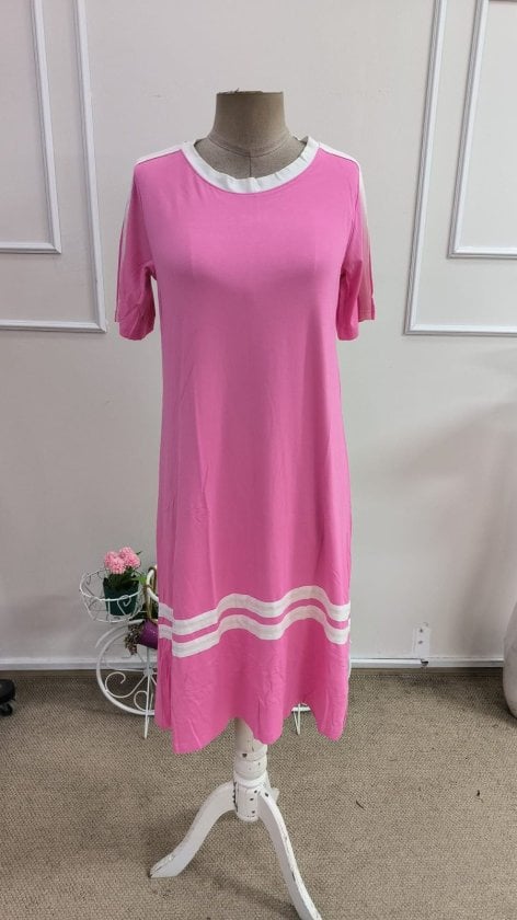 Women's Short-Sleeved Crew Neck Striped Midi Viscose Dress - Janes - by Peralane - photo 4