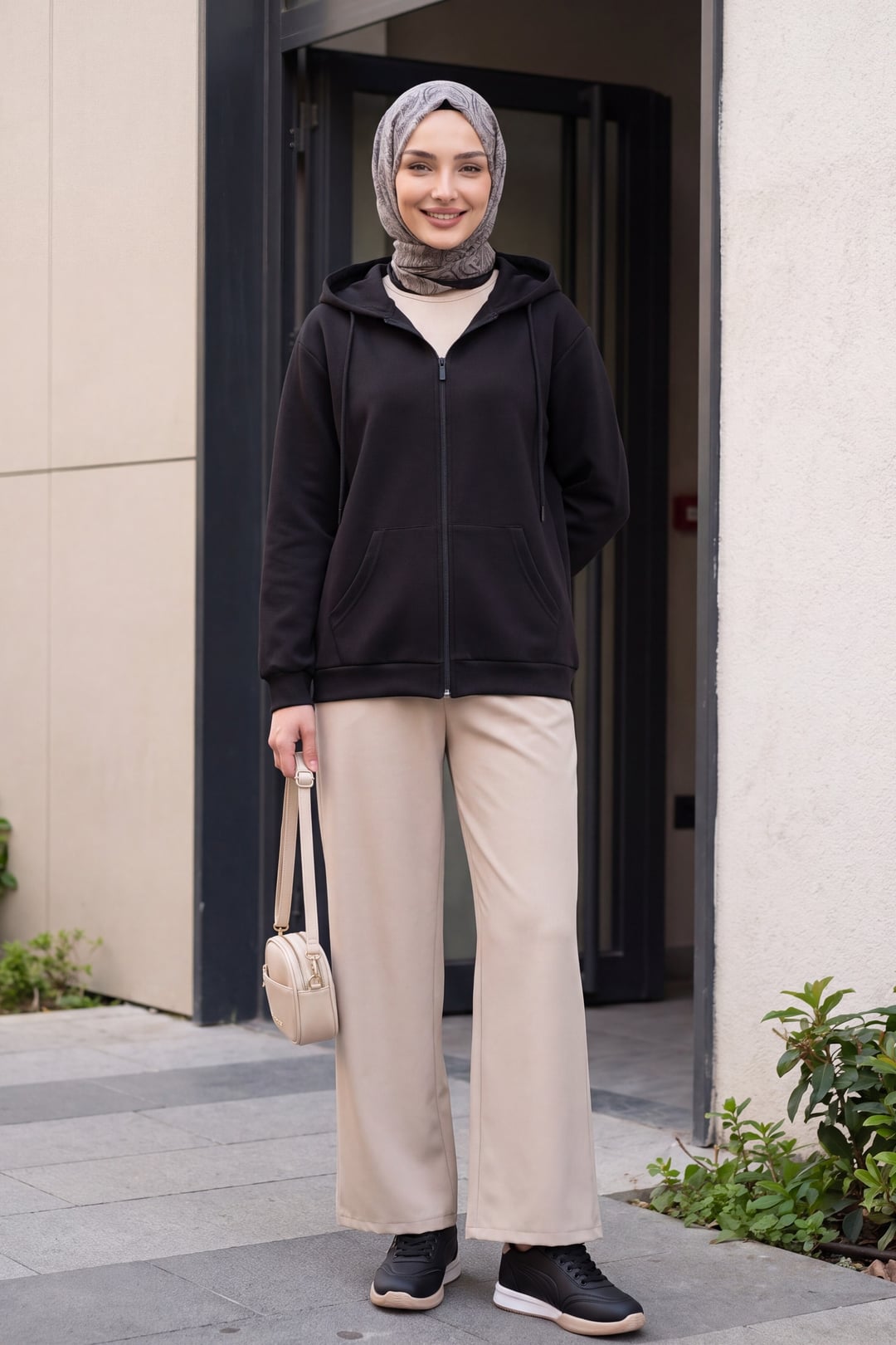 Black Zip-Up Hoodie with Paisley Print Sleeves - Podyumplus - by Peralane - photo 3