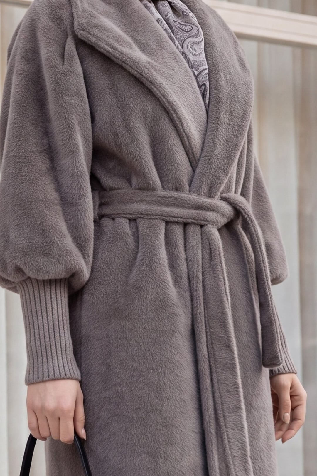 Shawl Collar Ribbed Sleeve Lined Faux Fur Cardigan - Mink - Podyumplus - by Peralane - photo 5