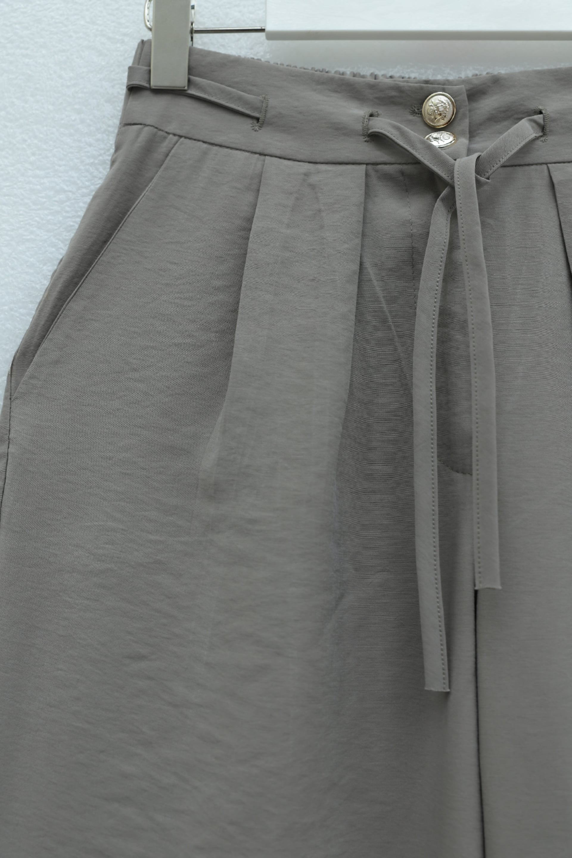 High Waist Tie-Front Double Button Tencel Trousers - Taupe - Podyumplus - by Peralane - photo 4