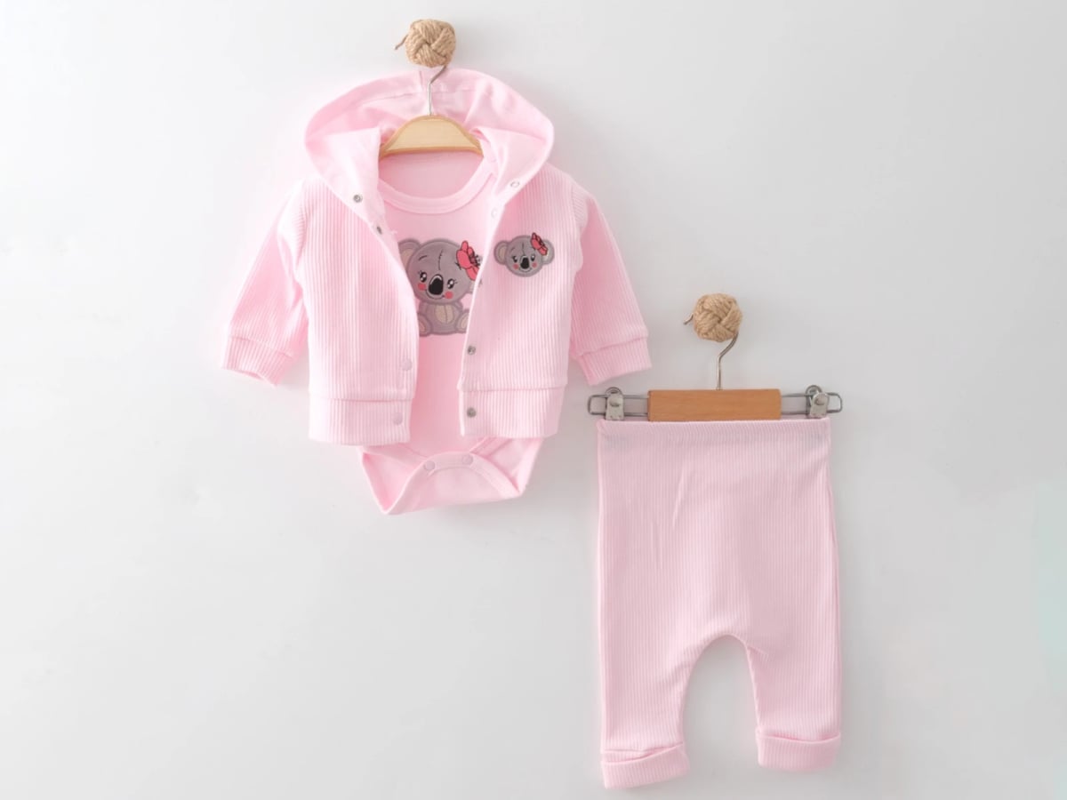 Pink Koala Embroidered Baby Girls 3-Piece Bodysuit, Jacket and Pants Set - Nayinom - by Peralane