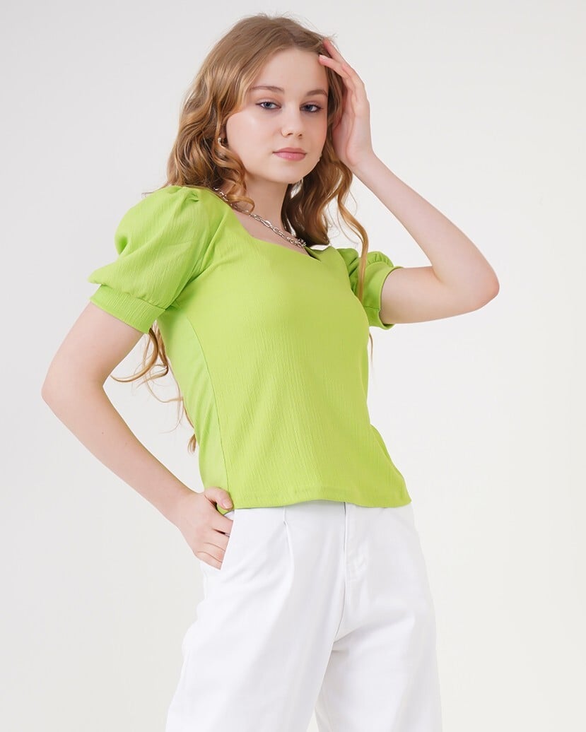 Square Neck Knit Blouse - Lime Green - Bigdart - by Peralane - photo 2